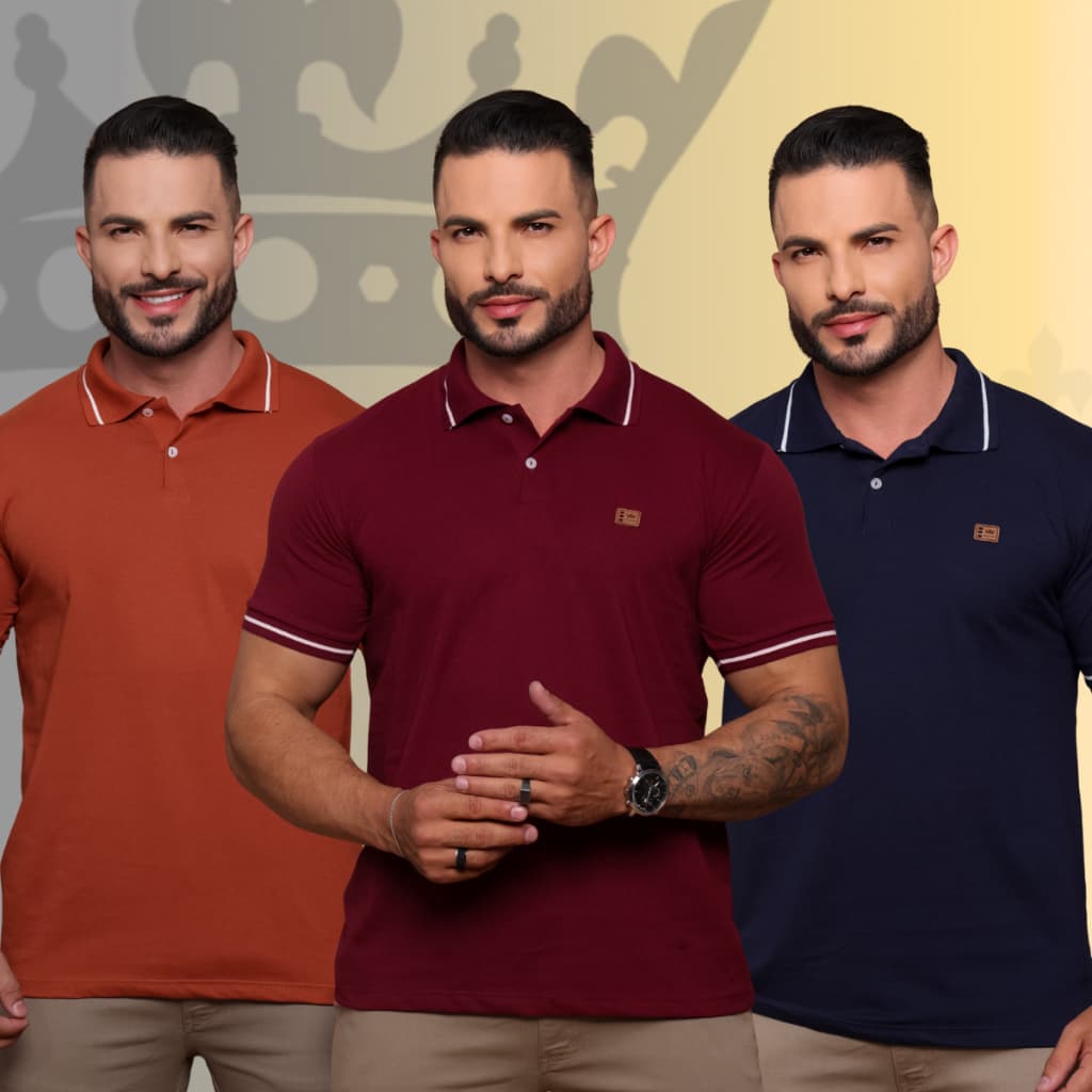 kit 3 Gola Polo  Alta Qualidade 100% Algodão Masculina Punho e Bordado Camiseta básica