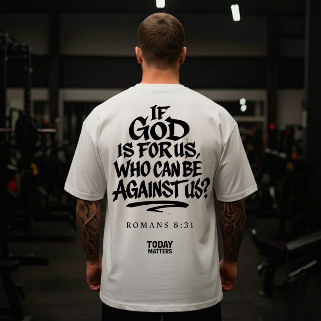 Camiseta Oversized Masculina Gospel If God Is For Us Romans 8:31 Envio Rapido Malha Grossa