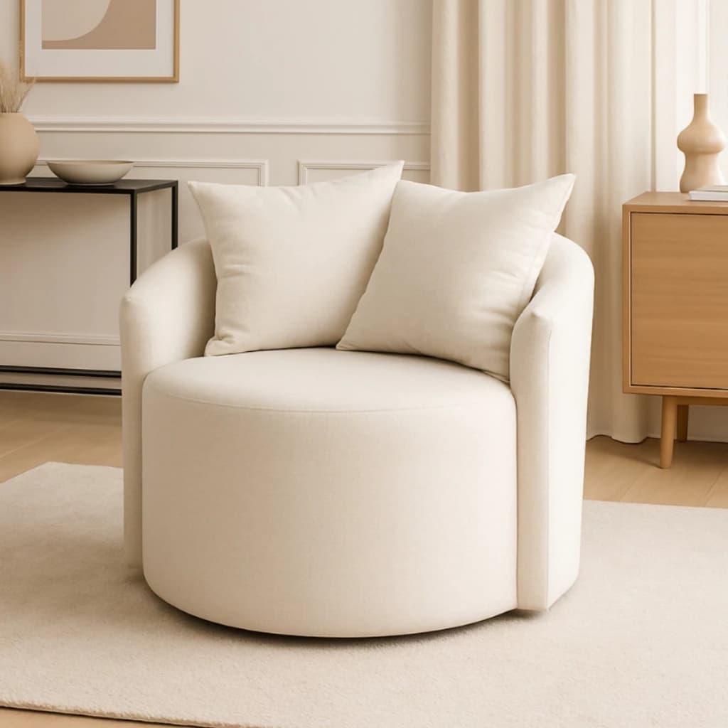 Poltrona Puff Orgânica Decorativa em Linho Elegante Moderna Chique Sala Escritório Decoração + Almofadas