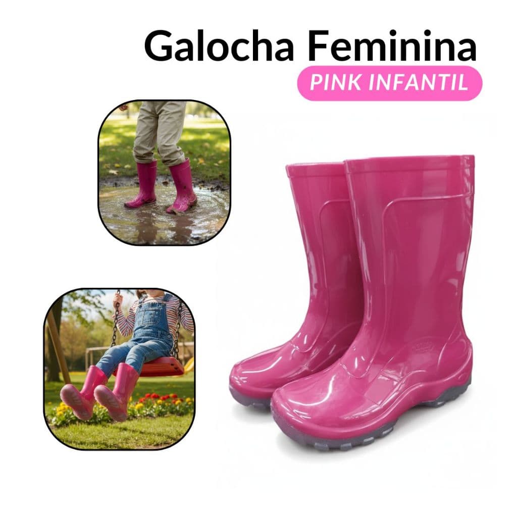 Bota Infantil Impermeavel Pink Galocha Pvc / Borracha