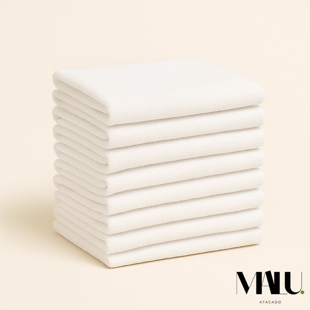 Kit 5 Pano de Microfibra Branco 40x60cm Toalha de Limpeza Grande Residencial