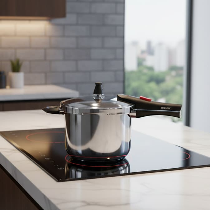 Panela de Pressão Brinox Antiaderente 6 Litros Fundo Triplo Inox Fechamento Externo Indução Premium