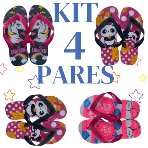 Kit 4 Pares de Chinelo Infantil Menina Feminino Envio Imediato