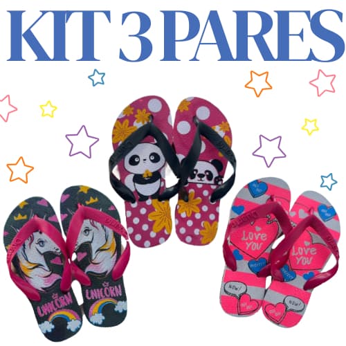 Kit 3 Pares de Chinelo Infantil Feminino Menina Leve Macio Mais Vendidos 2025