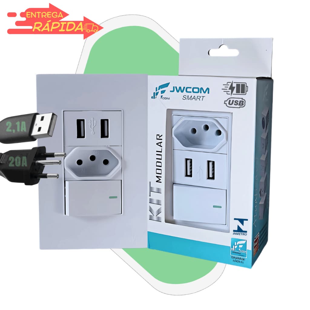 Tomada Usb Interruptor 1 Tecla three way 20a Carregador Universal Tomada Parede Luxo