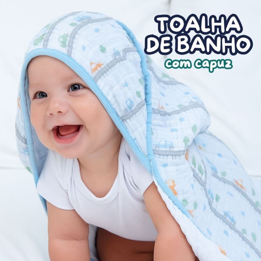Toalha de Banho com Capuz para Bebê – Fralda Soft 100% Algodão, 80x80cm