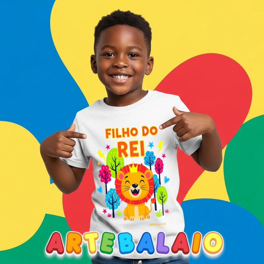 Camiseta Infantil ArteBalaio Gospel Leãozinho Filho do Rei MIG 0001