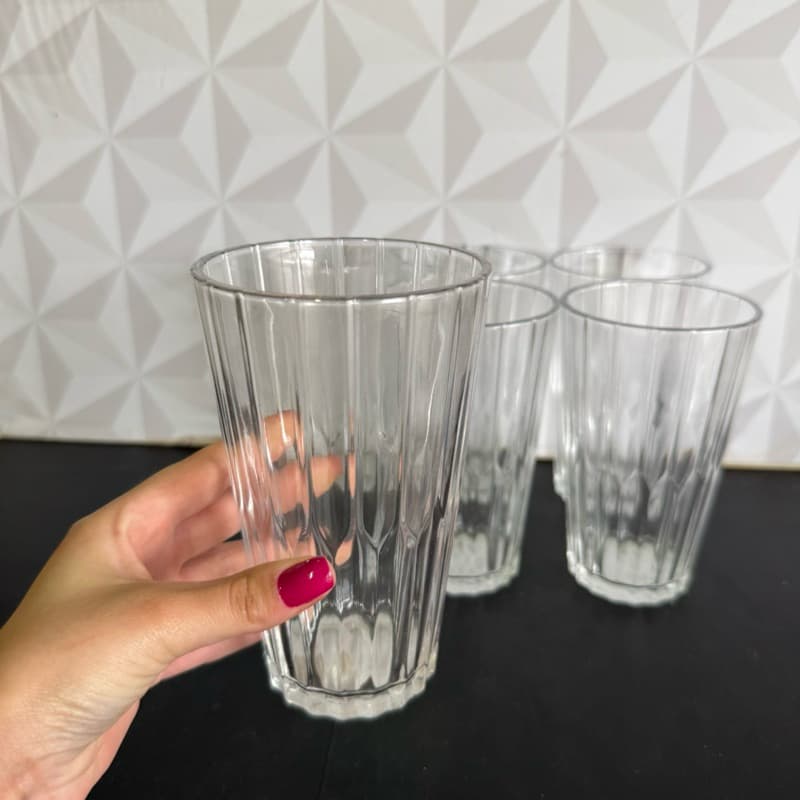 Jogo de copo de vidro transparente com 6 peças grande 470ml canelado kit conjunto copos suco água refrigerante decorado
