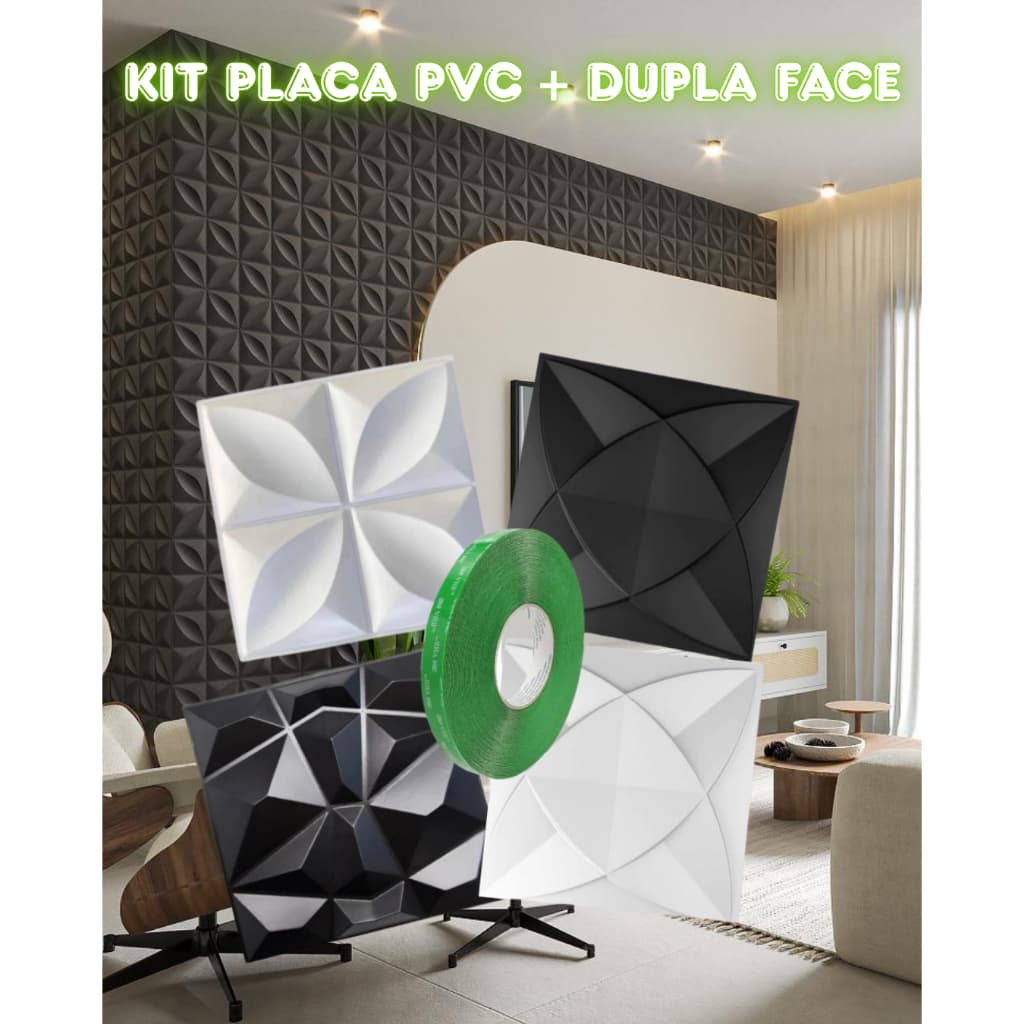 Kit 5/10/30 Placas PVC 3D Com Dupla Face Para Sala Quarto Cozinha 25cmx25cm - ENVIO IMEDIATO