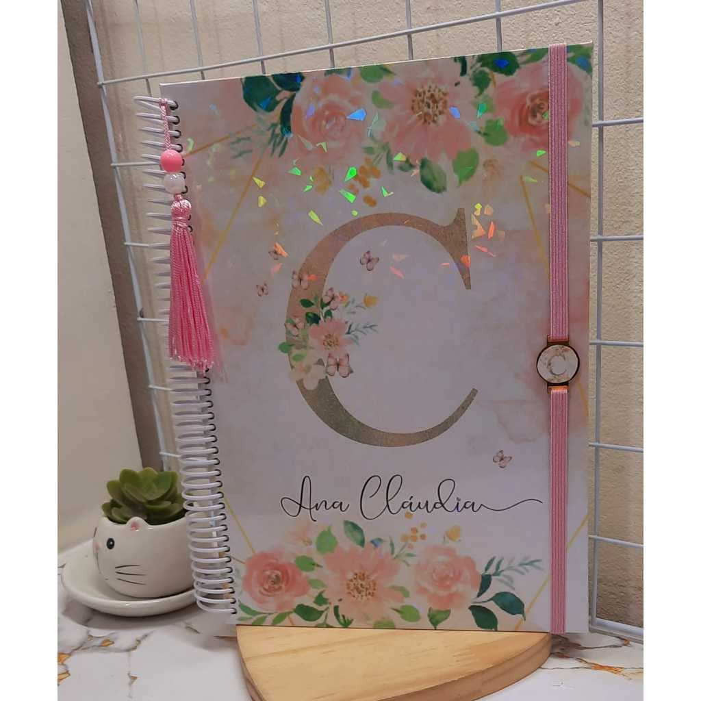 Caderno Universitário 10 matérias Floral personalizado capa holográfica