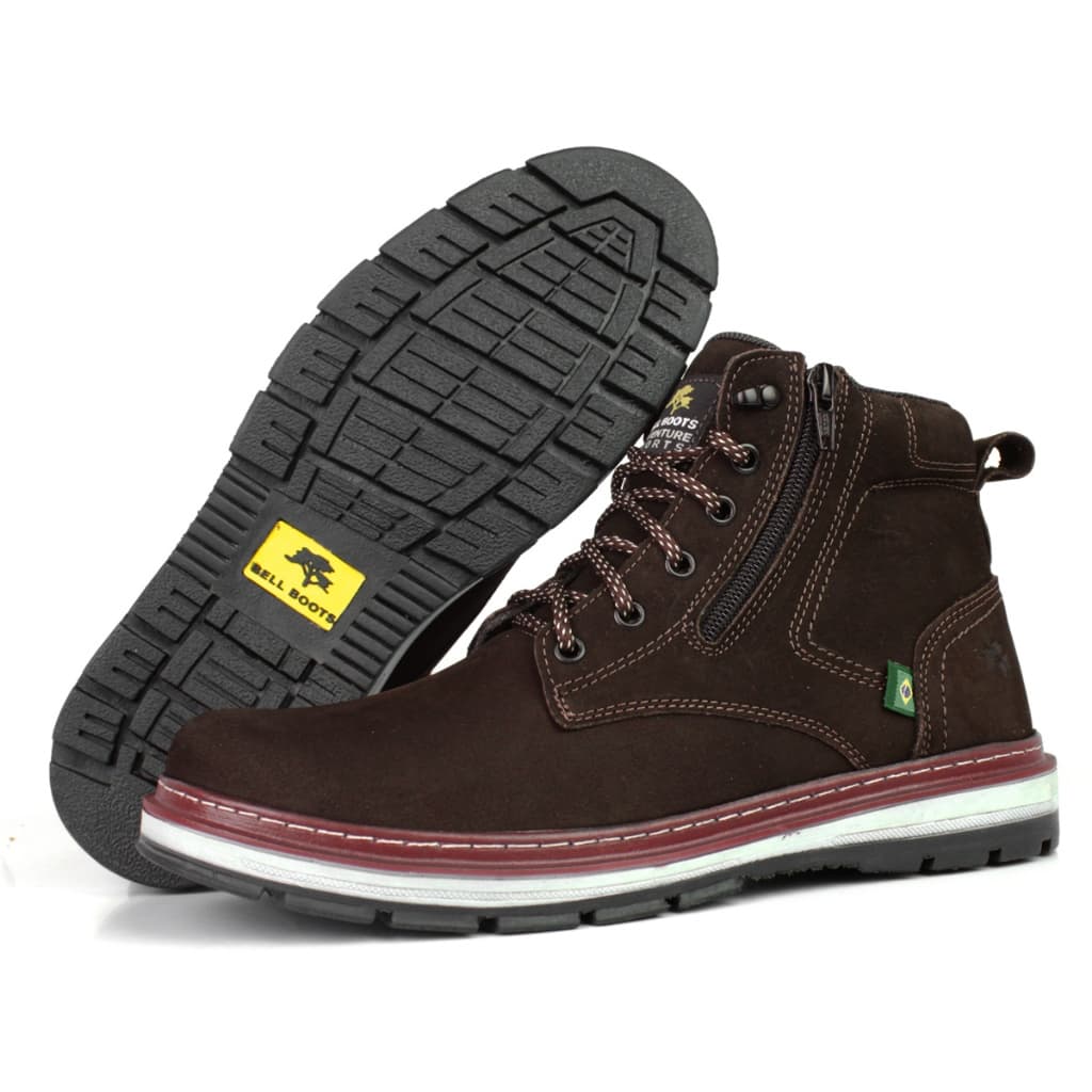Coturno Masculino Zíper Lateral Couro Tênis Bota Cano Médio Leve