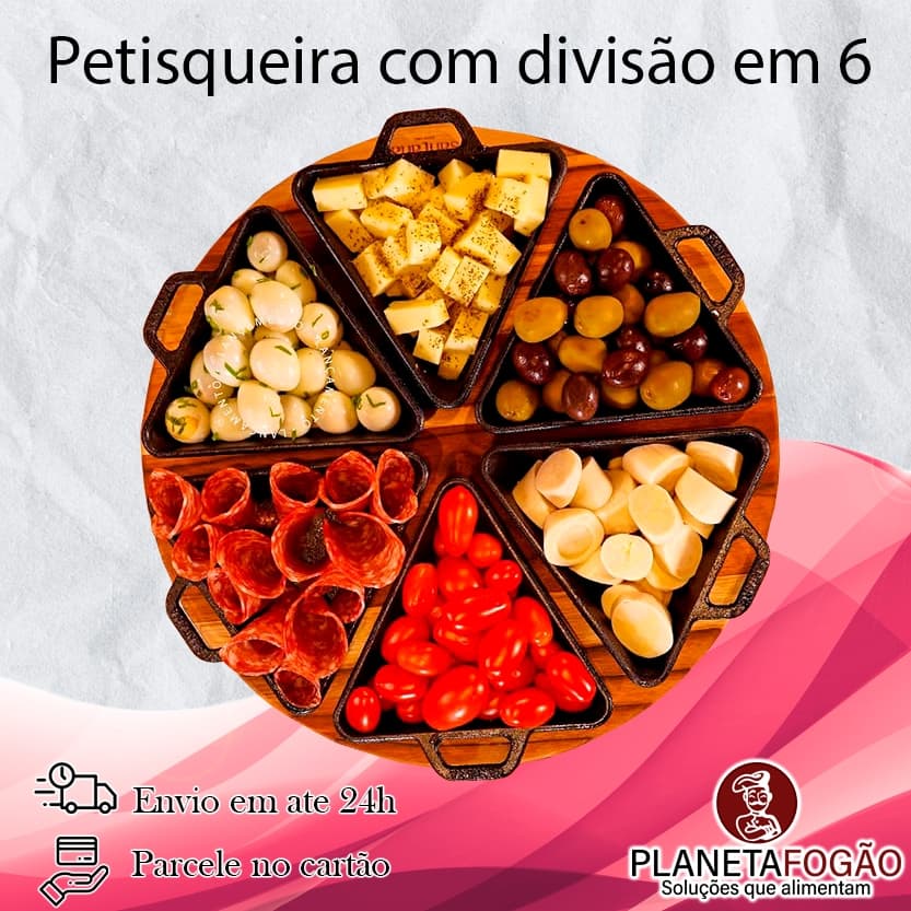 Jogo de Petisqueira Individual em Ferro Fundido com Tabua de Madeira 12 Peças
