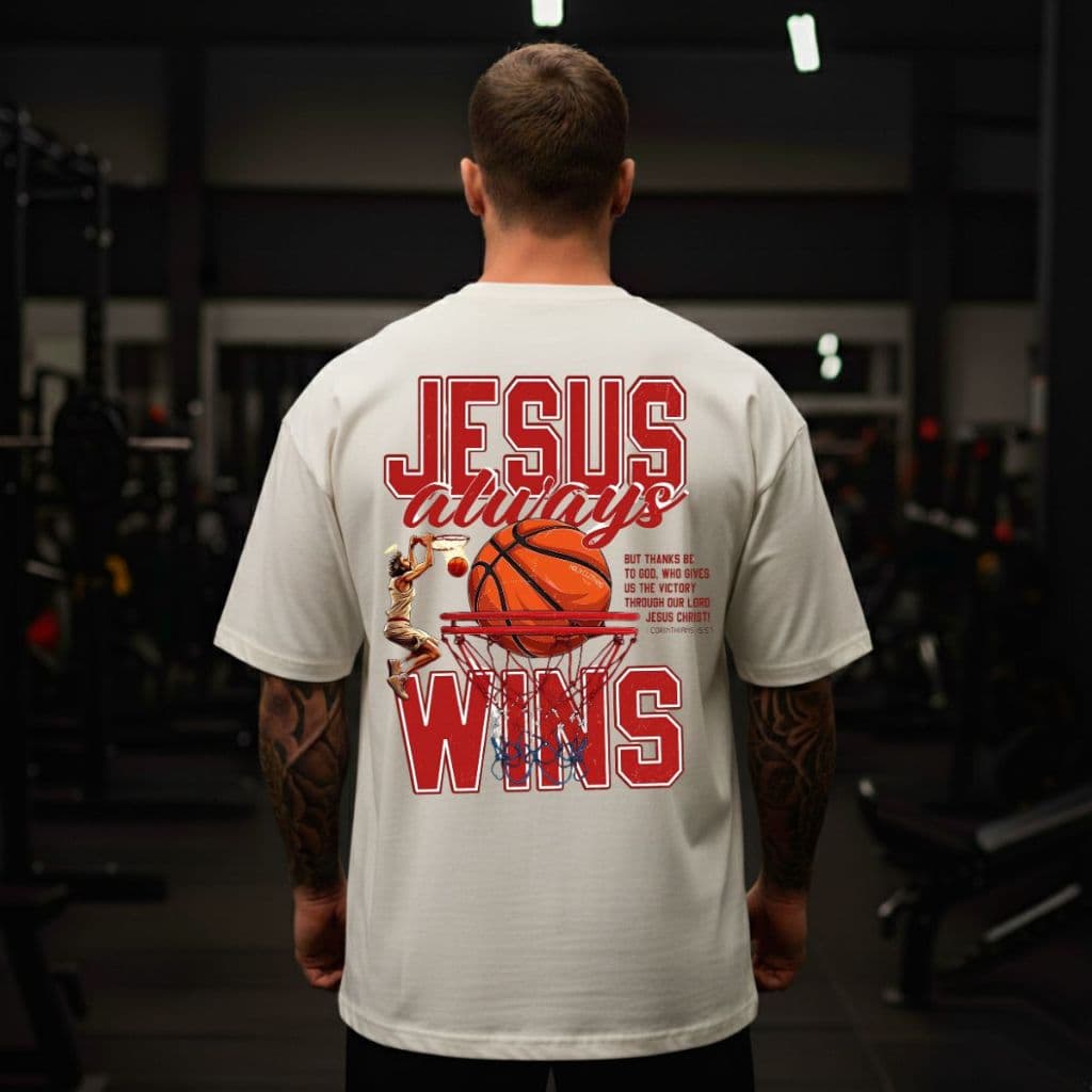 Camiseta Oversized Gospel Masculina Jesus Always Wins Cristã Streetwear Premium Envio Rápido
