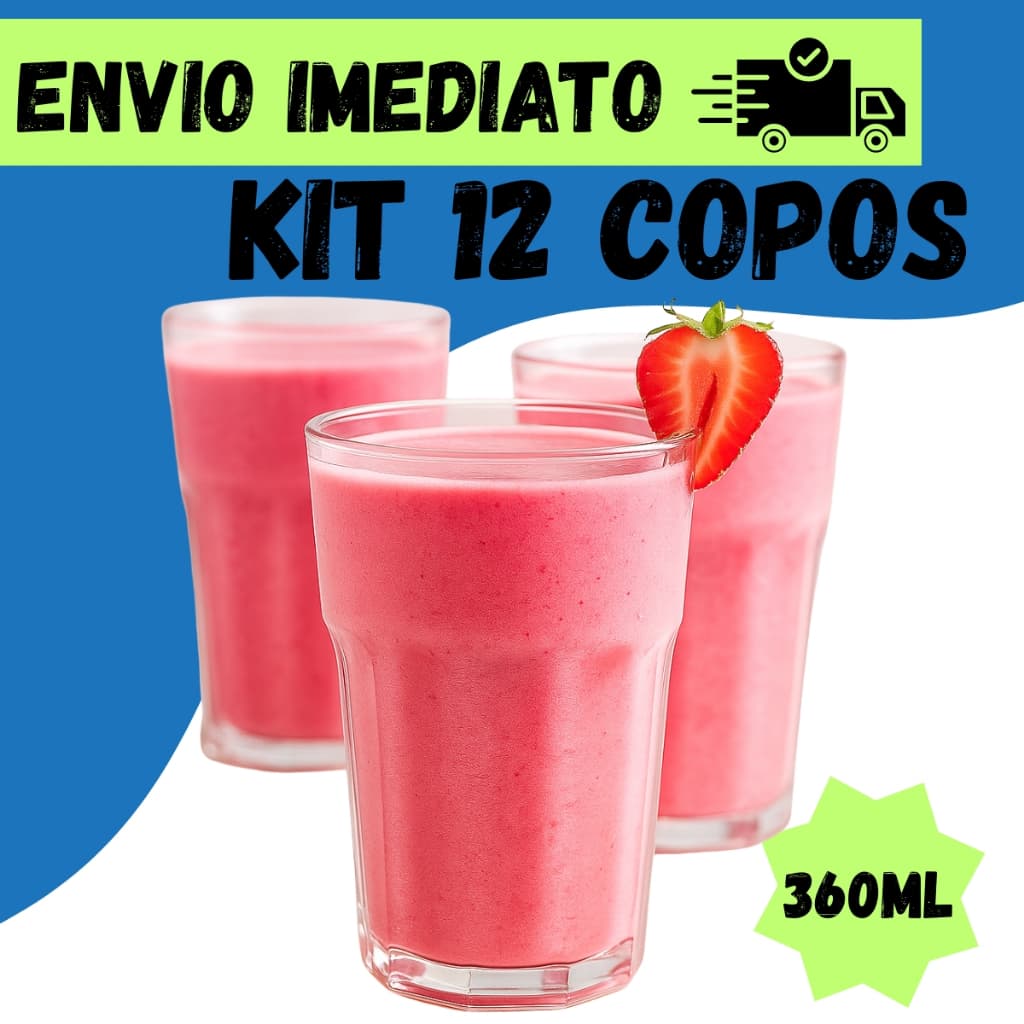 Jogo De Copos De Vidro Grosso Bristol Ibiza Suco Agua Vitamina 360 ml Com 6/12 Unidades Transparente