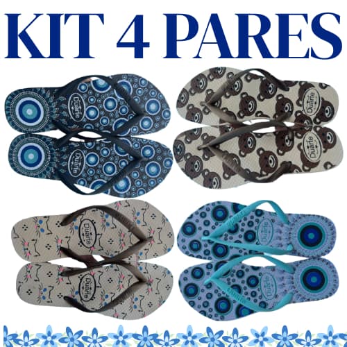 Kit 4 Pares de Chinelo Feminino Adulto Barato Promocao