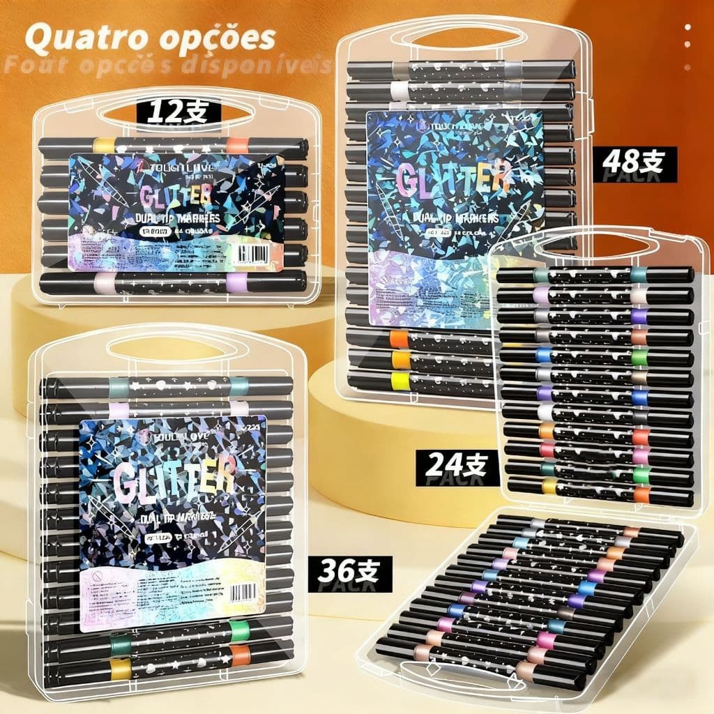Marcador metálico 12/24/36/48/60 caneta de glitter de cabeça dupla marcador de cabeça dupla brilhante