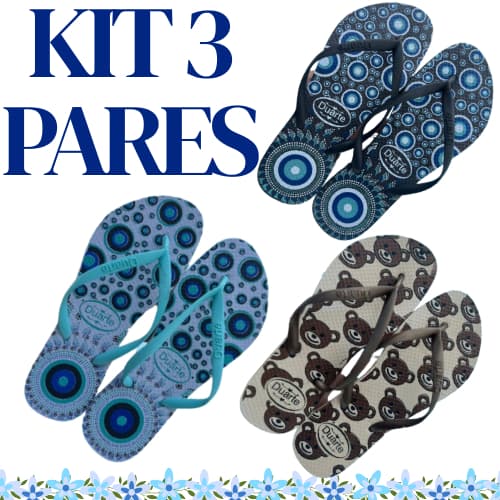 Kit 3 Pares de Chinelo Feminino Adulto Barato Promocao