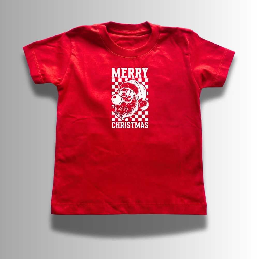 Camiseta Infantil Natal Algodão Premium Estampada Merry Christmas Unissex Vermelha Papai Noel