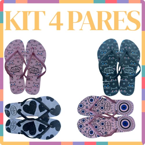 Kit 4 Pares de Chinelo Feminino Estampado Mais Vendidos
