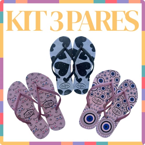 Kit 3 Pares SORTIDOS Chinelo Sandália Feminino Primavera Verão