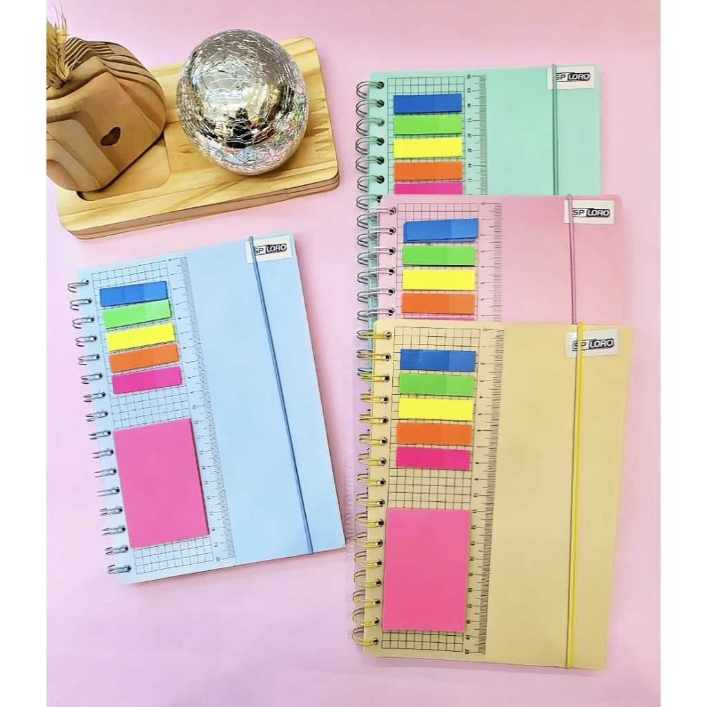 Caderno Argolado, Fichário, Post Its Cores Vibrantes, Papelaria, Tons Pastéis