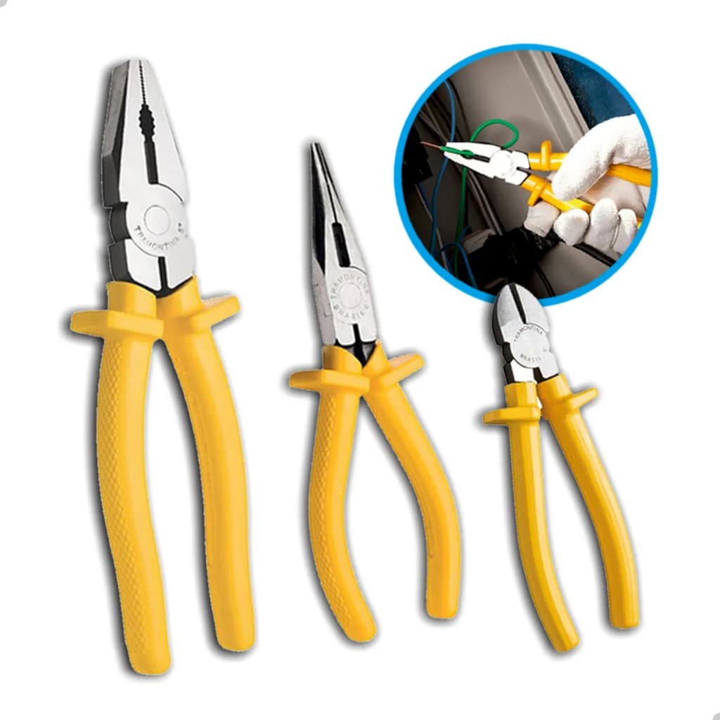 Kit de Alicates GP6 Universal 8" Bico Fino 6" e Corte Diagonal 6" em Metal Resistente