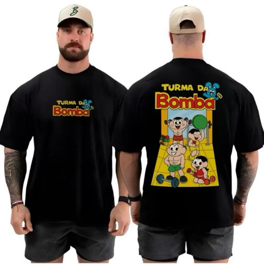 Camiseta Oversized Academia Turma da Bomba 100% Algodão Streetwear Confortável Treino