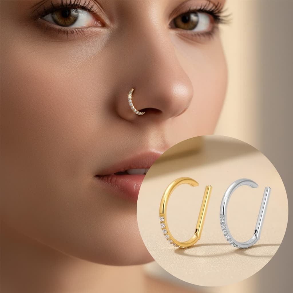 Piercing  Meia Argola Cravejada Zircônia Titânio Nariz, Orelha, Septril, Rook, Conch Anti Alérgico