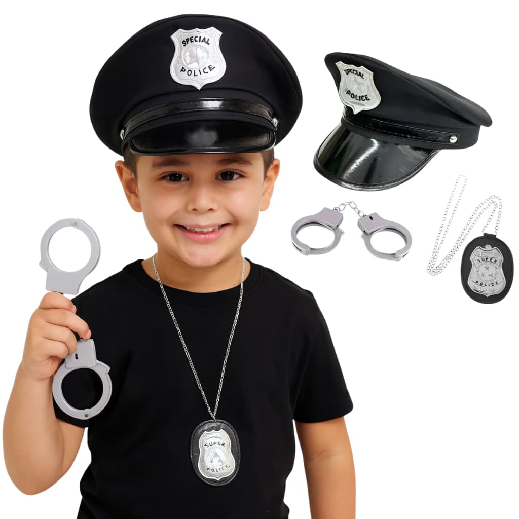 Fantasia Acessório De Policial Infantil / Adulto Quepe, Algemas E Distintivo Carnaval Cosplay