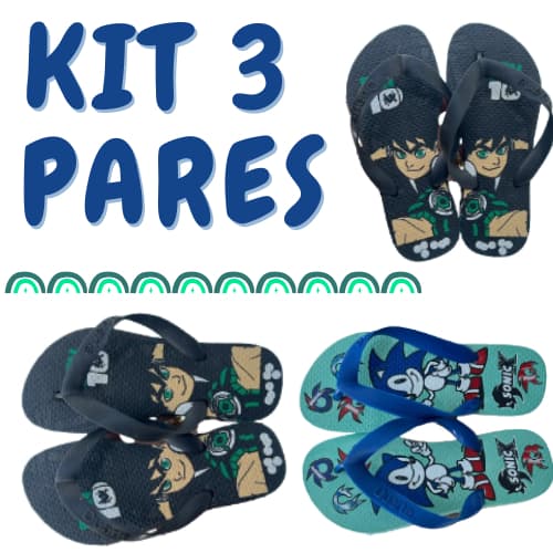 Kit 3 Pares de Chinelo Masculino Menino Infantil Números Combinados