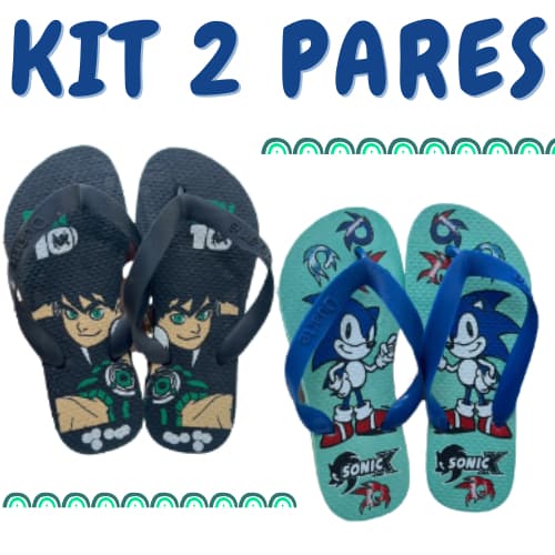 Kit 2 Pares de Chinelo Infantil Masculino Menino Super Heróis