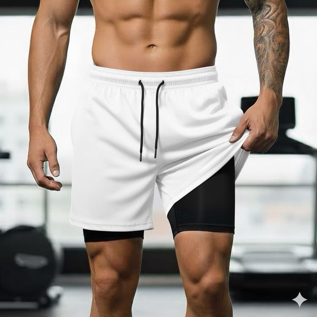short 2 em 1 bermuda academia dry masculino com proteção solar