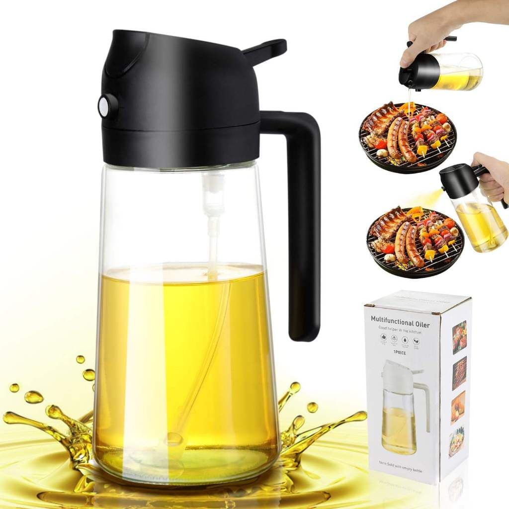 Galheteiro 2 em 1 Vidro 470ml com Bico Dosador e Borrifador Spray | Kit 2 Unidades