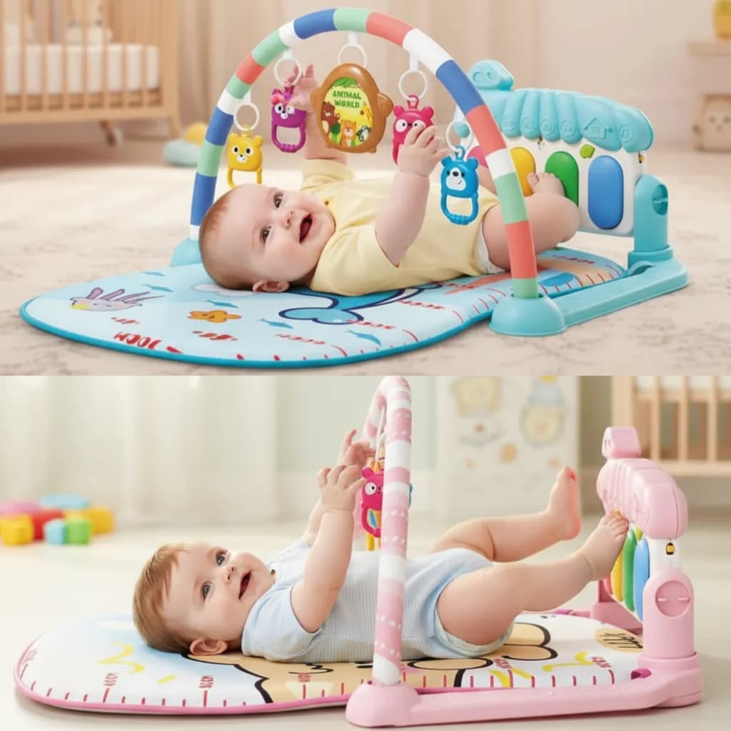 - Tapete Cama Musical Bebê com Piano Interativo e Brinquedos Suspensos Rosa ou Azul
