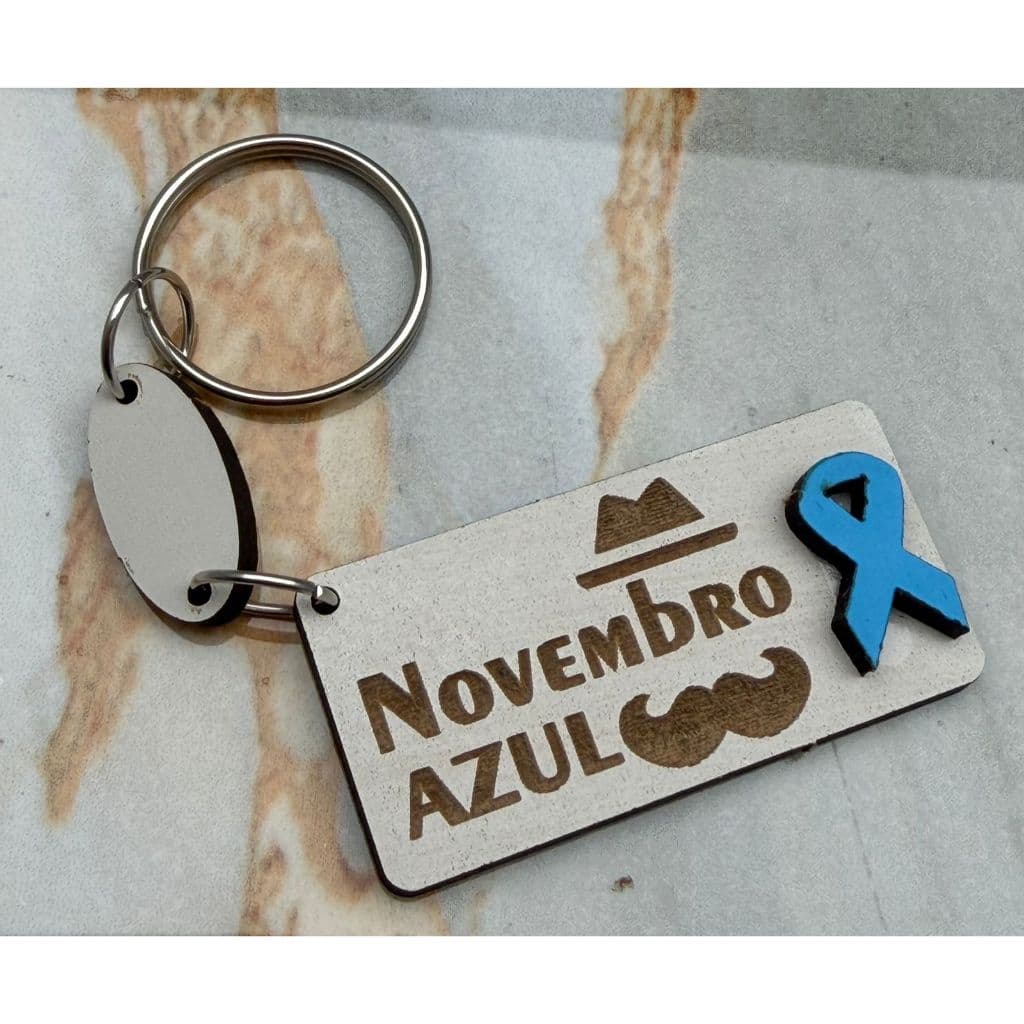 50 Chaveiros Mdf Novembro Azul Campanha Contra Cancer