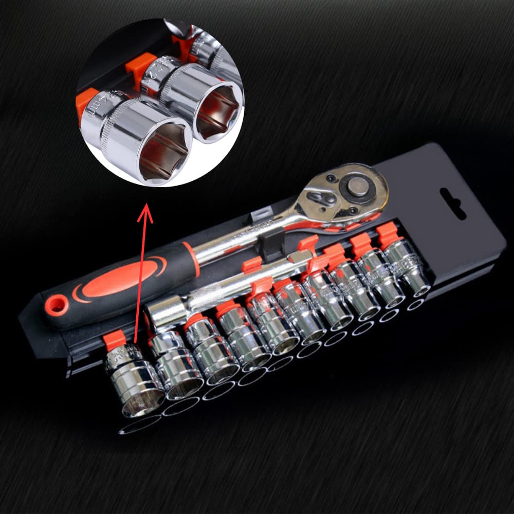 Chave Catraca 1/2 Jogo Soquete 8 A 24mm 12 Peças Reversível Conjunto para Reparos Manutenções