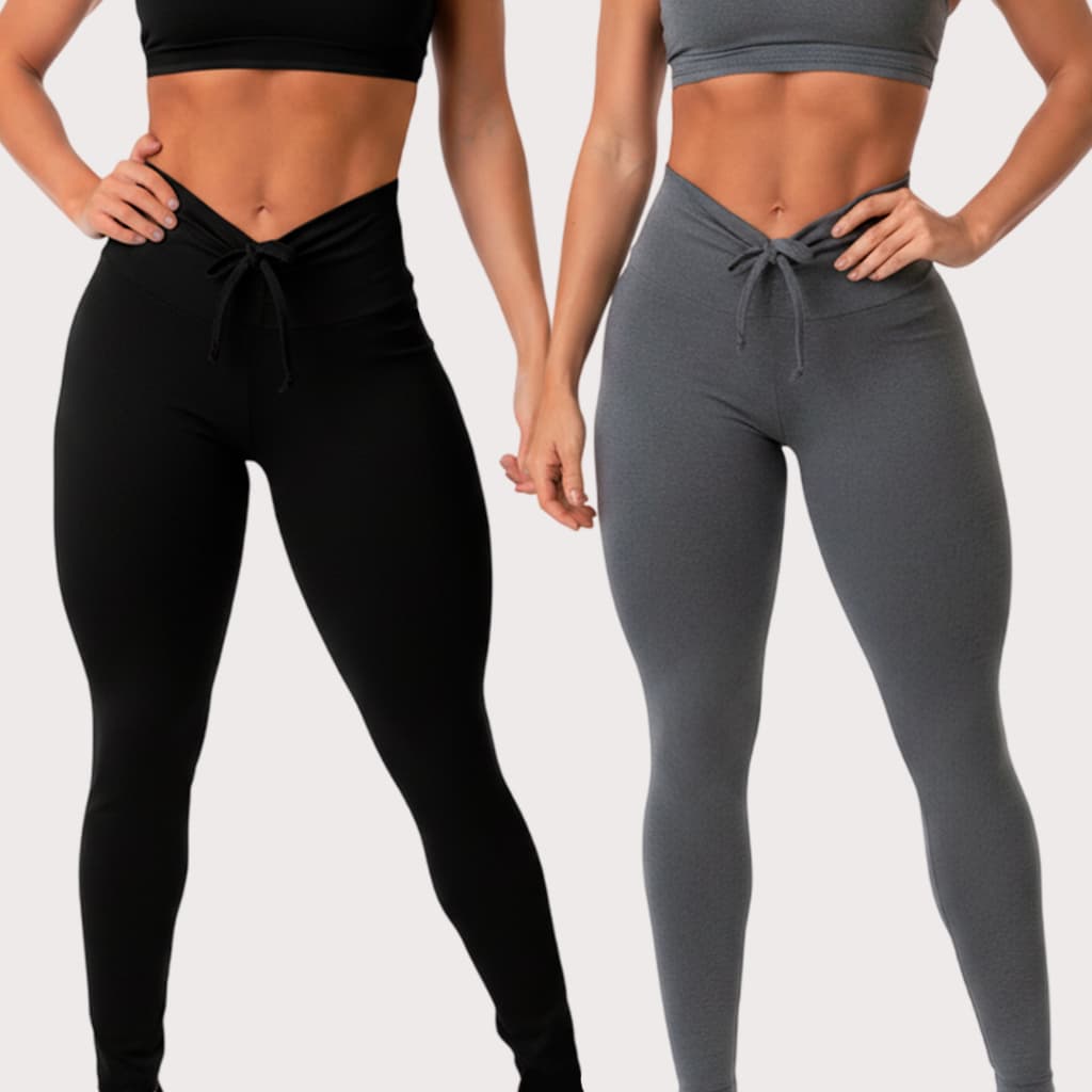 Kit 2 Calça Legging Feminina com Cordinha Academia Cintura Alta Suplex Cores Lisas Esportiva Fitness