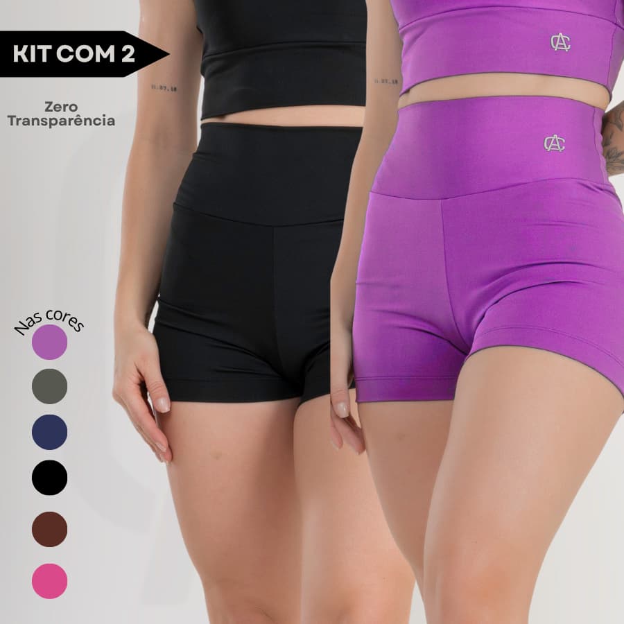 Kit com 2 Shorts Fitness Zero Transparência Cintura Alta Academia