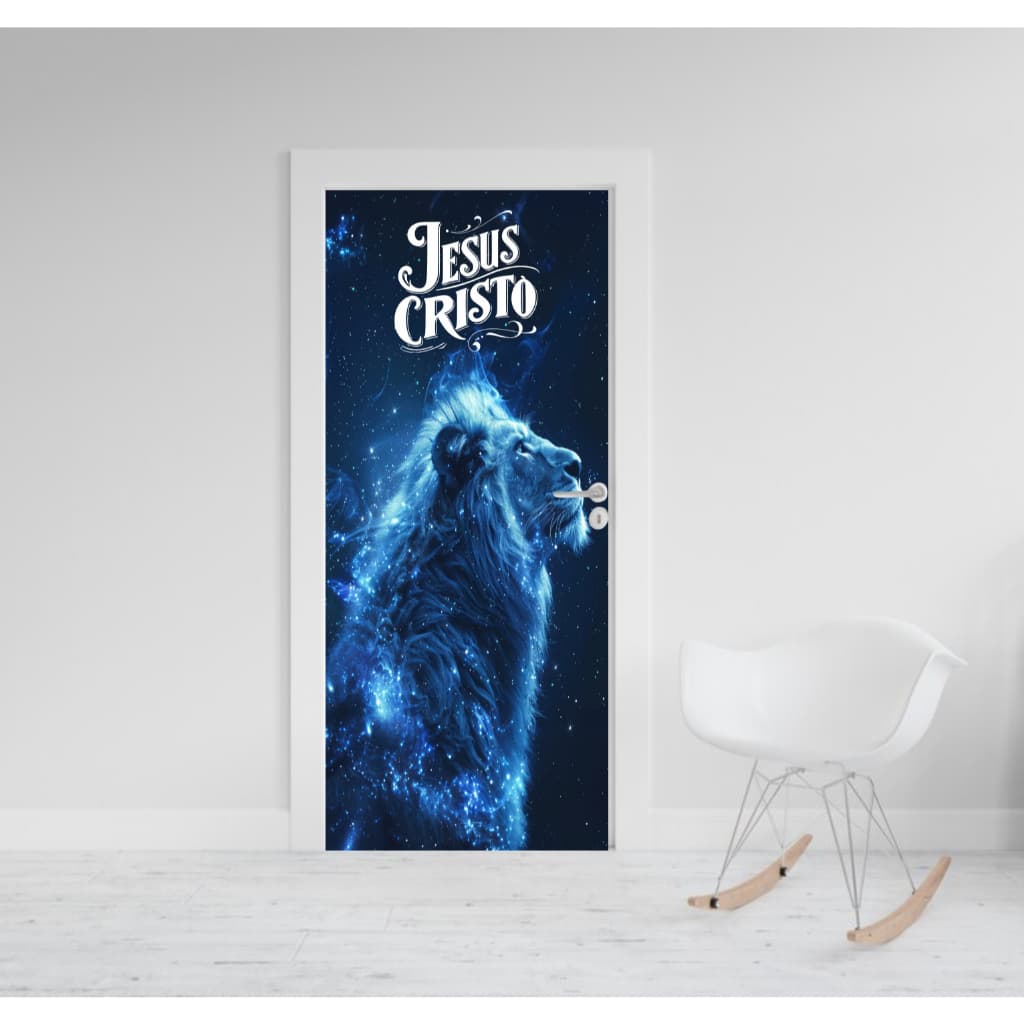 Adesivo Decorativo Para Porta - Jesus Leão de Judá Deus