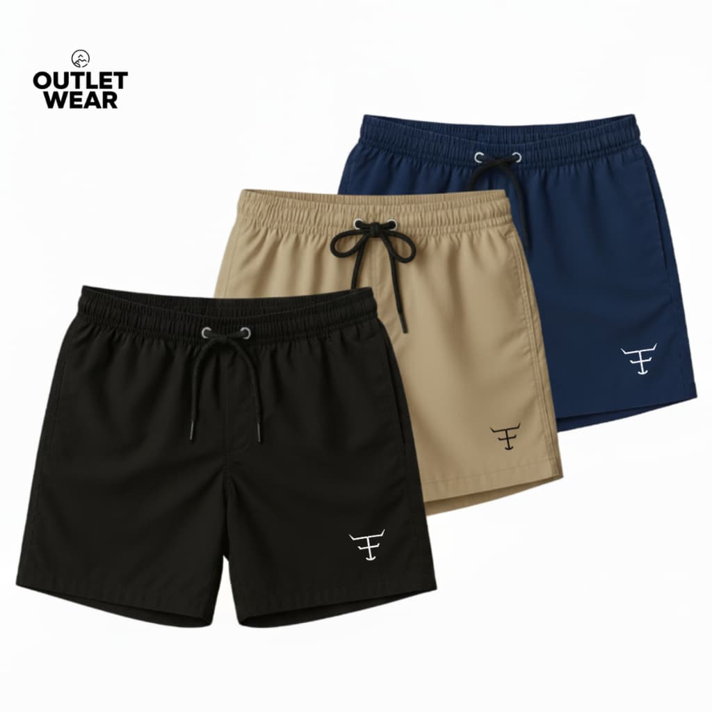 Kit 3 Short Masculino Tactel Premium | Bermuda Moda Agro Casual Praia Verão Farm Texas TXC Estilo