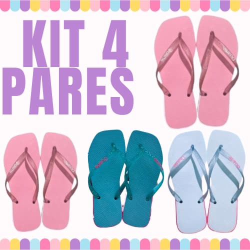 Kit 4 Pares de Chinelo Sandália Feminino Adulto com Glitter Promocao Mais Vendidos