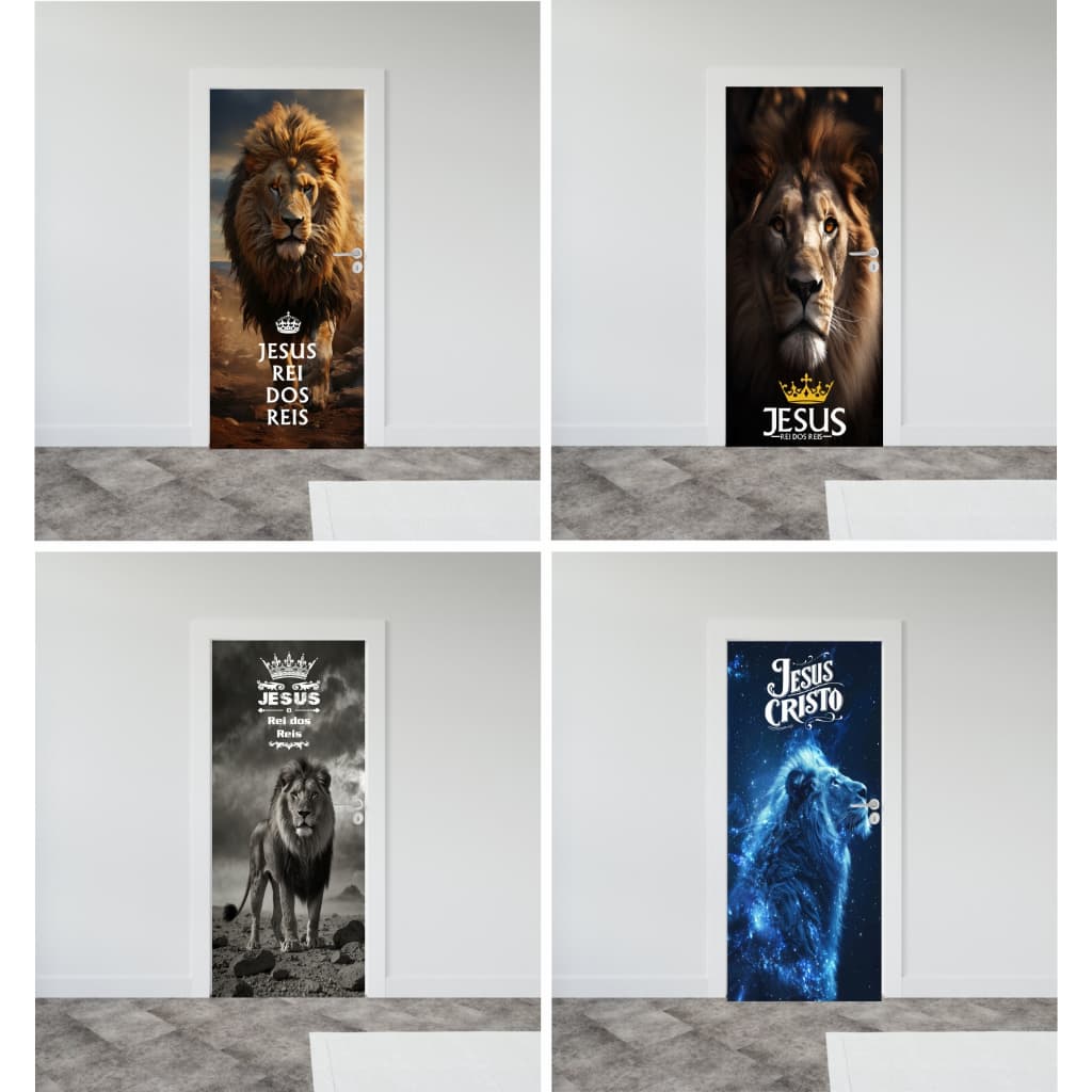 Adesivo Decorativo Para Porta - Jesus Leão de Judá Deus - Vários Modelos