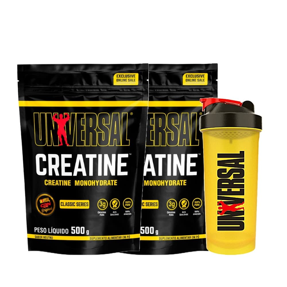 Kit 2x Creatina Monohidratada Universal 500g + Coqueteleira - Universal Nutrition