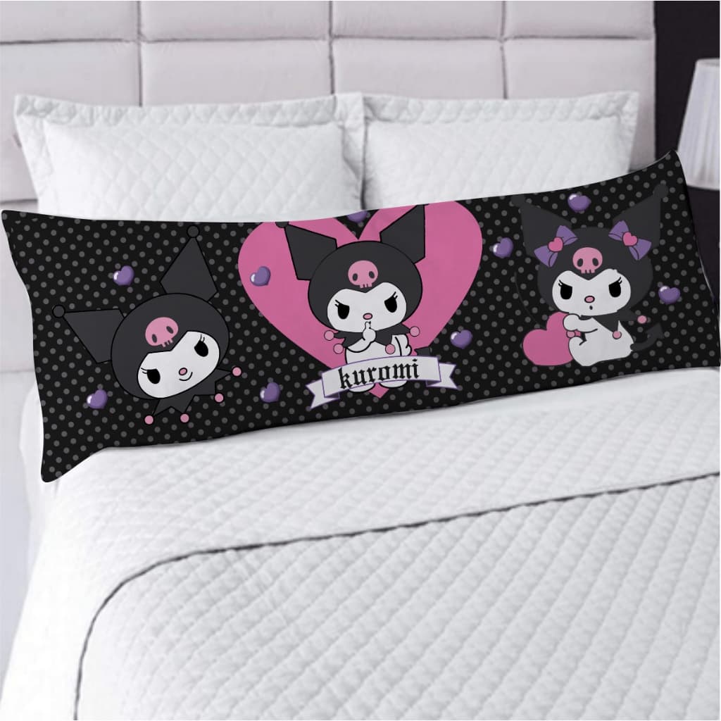 Fronha Avulsa ou Kit Fronha com Travesseiro de Corpo Estampa Kuromi Decore com Conforto e Estilo
