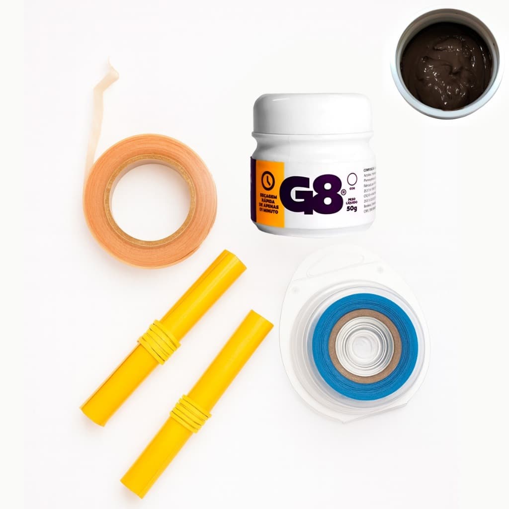 Kit Profissional Mega Hair – Cola G8 Marrom, Papel Térmico, Fita Dupla Face e Pano Nanopele