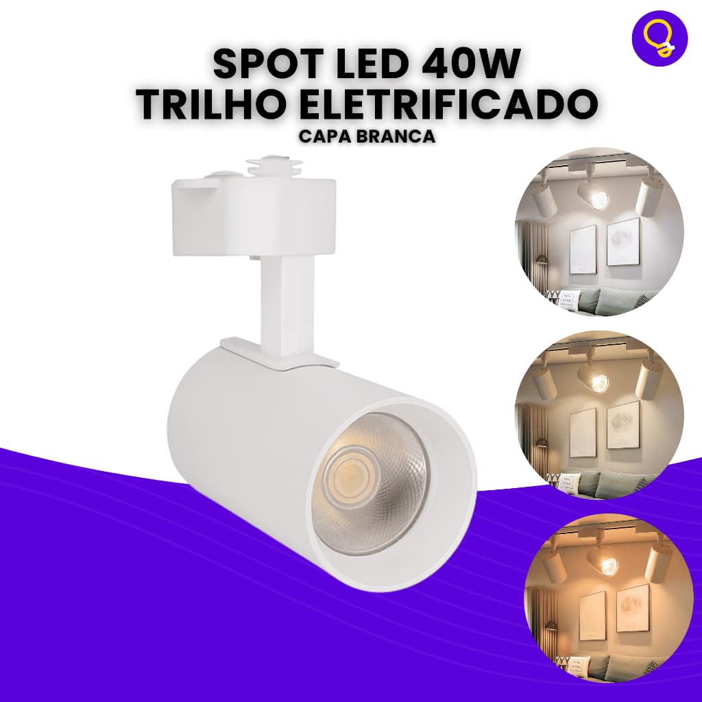Spot para Trilho Eletrificado Branco Led Bivolt 40w Luz Branco Neutro, Frio ou Quente