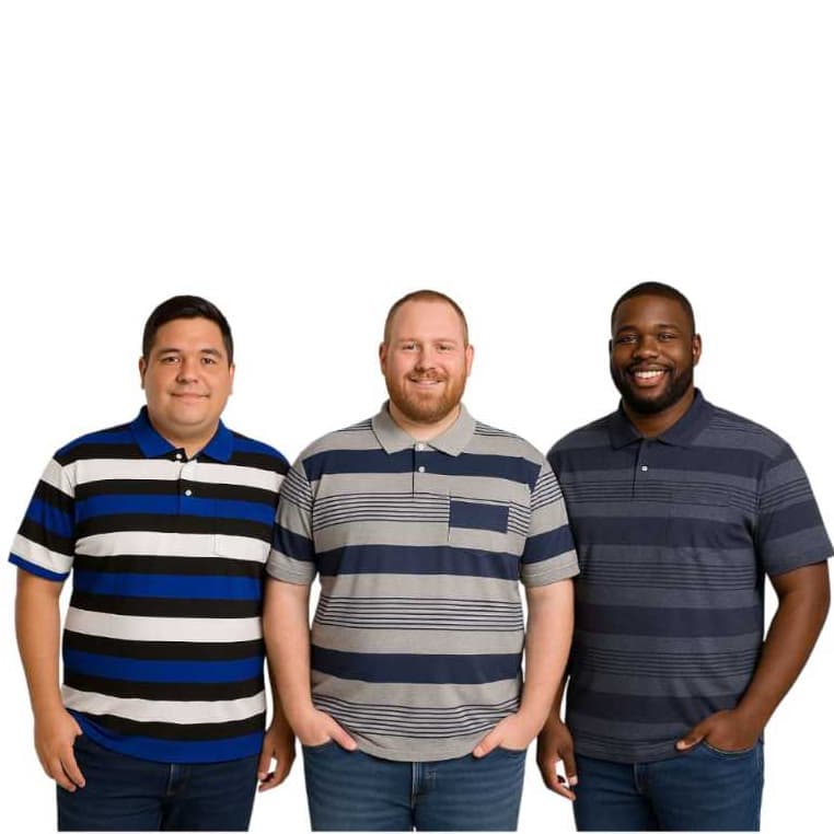 Kit 3 Camisas Gola Polo Plus Size  Masculina  G1 ao G3 Com Bolso Listrada