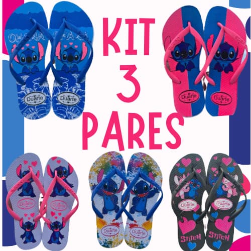Kit 3 Pares de Chinelo Feminino Sandalia Stitch Leve Macio Mais Vendidos