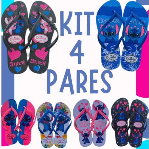 Kit 4 Pares de Chinelo Feminino Sandalia Stitch Leve Macio Mais Vendido 2025