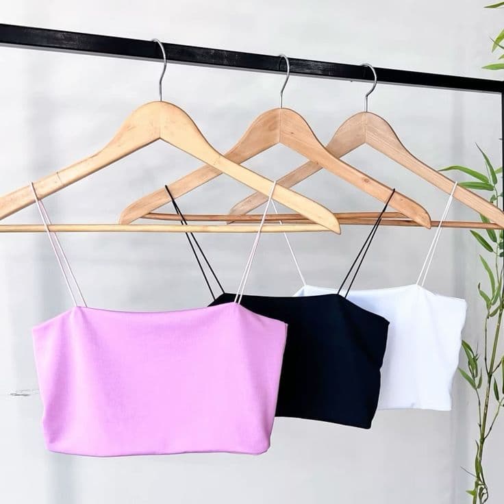 Kit 3 Cropped Top Faixa Básico com Alças Finas Elásticas Forro Duplo Suplex Premium